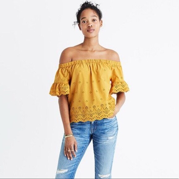 Madewell Navy Flutter Sleeve Off-Shoulder Top - Picture 7 of 7